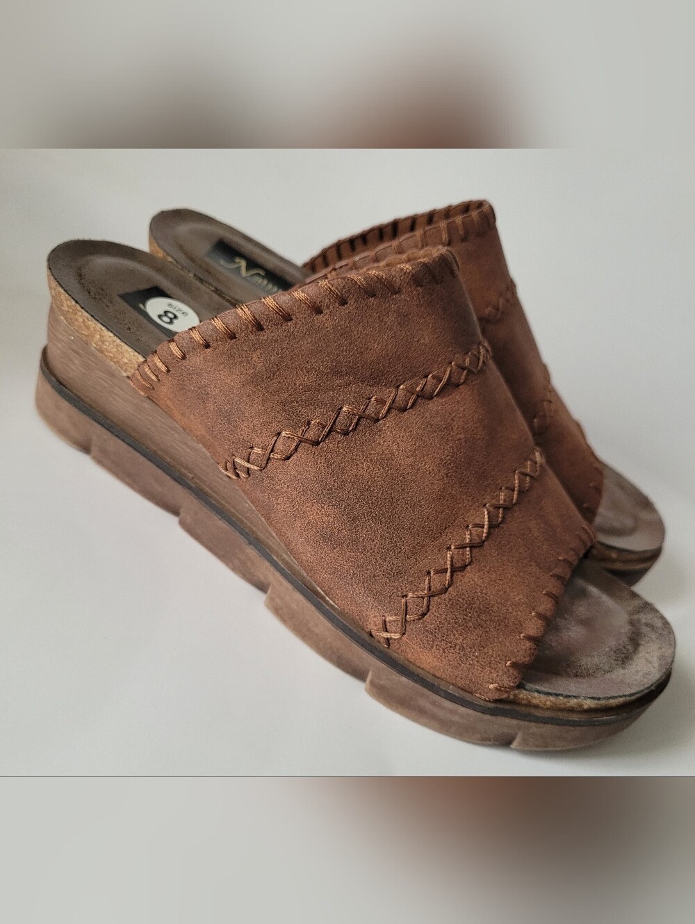 Natural Reflections Lisle Comfort Slip-On Wedge Sandals in Brown/Cognac US 8 - Picture 6 of 16